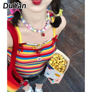 Du Yan เสื้อสายเดี่ยวเซ็กซี่ เปิดหลัง ลายทาง สีรุ้ง แฟชั่นฤดูร้อน สําหรับผู้หญิง