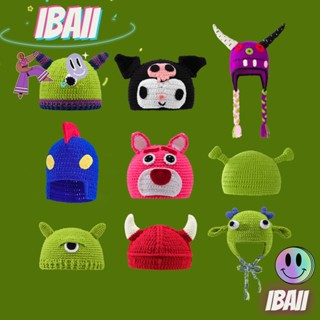 IBAII. เสื้อสวมหัวที่อบอุ่นน่ารักสร้างสรรค์สัตว์ประหลาดตลกเชร็คหมวกการ์ตูนฤดูหนาวหญิง