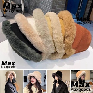 Maxg หมวกบักเก็ต ผ้ากํามะหยี่ขนนิ่ม ขนเฟอร์เทียม ให้ความอบอุ่น เหมาะกับฤดูหนาว สําหรับผู้หญิง