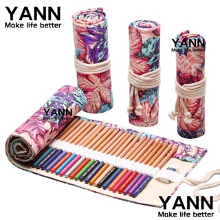 Yann1 ม้วนผ้าม่าน ผ้าแคนวาส 12 24 36 48 72 รู หลากสี สําหรับจัดเก็บเครื่องเขียน เครื่องสําอาง ดินสอ ปากกา นักเรียน