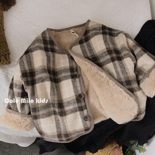 ❀Qinzi เสือดาว❀พร้อมส่ง เสื้อโค้ทแจ็กเก็ต ผ้าขนแกะ ผ้าฝ้าย ลายสก๊อต ทรงหลวม แฟชั่นฤดูใบไม้ร่วง ฤดูหนาว สไตล์เกาหลี สําหรับเด็กผู้ชาย และเด็กผู้หญิง 2022