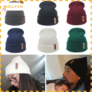 Moilyth หมวกบีนนี่ ผ้าถัก ให้ความอบอุ่น สีพื้น แฟชั่นฤดูใบไม้ร่วง ฤดูหนาว