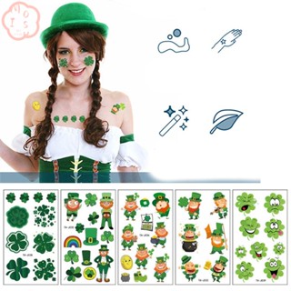 Mioshop สติกเกอร์รอยสักชั่วคราว ลาย St Patricks Day กันน้ํา สีเขียว สําหรับเด็ก และผู้ใหญ่