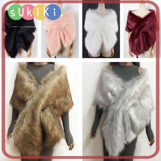 Sukiki ผ้าคลุมไหล่ ผ้าขนเฟอร์เทียม แบบหนา แฟชั่นฤดูใบไม้ร่วง ฤดูหนาว อบอุ่น สําหรับผู้หญิง