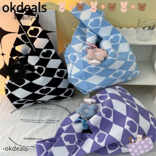 Okdeals กระเป๋าถือ ผ้าถักนิตติ้ง แฮนด์เมด ความจุสูง แฟชั่นสําหรับผู้หญิง