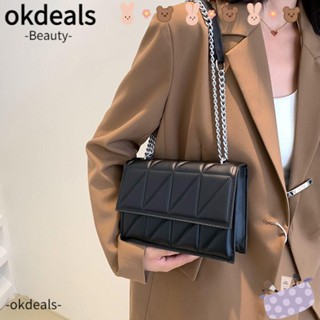 Okdeals กระเป๋าสะพายไหล่ลําลอง หนัง PU ทรงคลัทช์ ขนาดใหญ่ จุของได้เยอะ ลายสก๊อต พร้อมสายโซ่คล้อง สําหรับสตรี