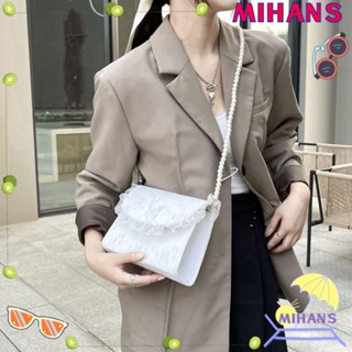Mih กระเป๋าสะพายไหล่ สะพายข้าง หนัง PU ทรงสี่เหลี่ยม แต่งสายโซ่ ประดับไข่มุก แต่งลูกไม้ ขนาดเล็ก คุณภาพสูง สไตล์วินเทจ สําหรับสตรี
