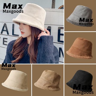 Maxg หมวกบักเก็ต ผ้ากํามะหยี่ขนนิ่ม สองด้าน อบอุ่น ขนเทียม กันแดด กลางแจ้ง ฤดูหนาว สําหรับผู้หญิง