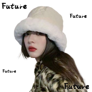 Future หมวกบักเก็ต ผ้ากํามะหยี่ขนนิ่ม ขนเฟอร์เทียม ให้ความอบอุ่น สไตล์ชาวประมง สําหรับผู้หญิง