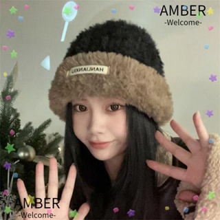 Amber หมวกบีนนี่ลําลอง ผ้ากํามะหยี่ขนนิ่ม แบบหนา ให้ความอบอุ่น แฟชั่นฤดูหนาว สําหรับขับขี่