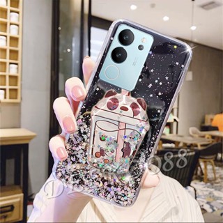 เคสโทรศัพท์มือถือ ลายการ์ตูนหมีชานมน่ารัก พร้อมขาตั้ง สีชมพู สําหรับ VIVOV29 VIVO V29 5G 2023