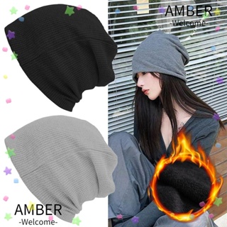 Amber หมวกบีนนี่ลําลอง ผ้าถัก สีดํา สีเทา สําหรับผู้หญิง