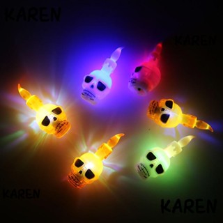 Karen โคมไฟอิเล็กทรอนิกส์ LED รูปหัวกะโหลก สําหรับตกแต่งสวนฮาโลวีน