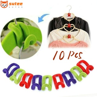 Sutee ตะขอแขวนเสื้อผ้า กันลื่น สร้างสรรค์ สําหรับบ้าน ตู้เสื้อผ้า 10 ชิ้น