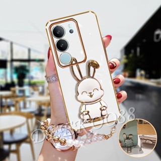 ใหม่ เคสโทรศัพท์มือถือแบบนิ่ม ลายการ์ตูนกระต่ายน่ารัก 3D พร้อมที่ตั้งวาง และสายคล้องข้อมือ สําหรับ VIVO V29 5G VIVOV29 2023