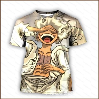 Cool เสื้อยืดแขนสั้นลําลอง พิมพ์ลายอนิเมะ One Piece Luffy Gear 5th Sun God Nika 3D พลัสไซซ์ สําหรับผู้ชาย และผู้หญิง