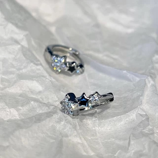 Roselife S925 เงินที่ละเอียดอ่อน Elegant Shining คริสตัล Star Unisex รอบ Hoop ต่างหูสําหรับผู้ชายผู้หญิง Pop Party Street วงกลมหูเครื่องประดับทุกวันอุปกรณ์เสริมของขวัญ