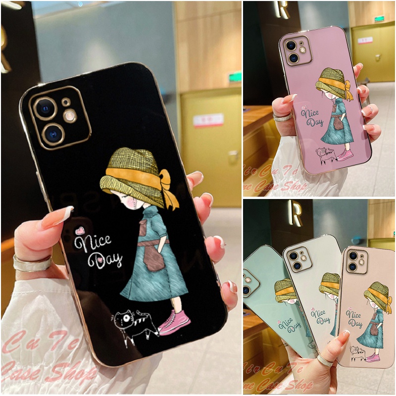 เคส Huawei Y7A Y6P Y9 Y9S Y7 P30 Nova 3i 5T 7 9 10 SE Y70 Huaweiy7a Huaweiy6p Huaweiy9 Huaweiy9prime HuaweiY7 Pro2019 HuaweiP30 Nova3i Nova5T Lite Pro Prime 2019 2020 Plating Protect Camera Cat Girl Soft Case