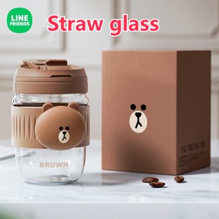 Line FRIENDS แก้วน้ําดื่ม พร้อมหลอดดูดน้ํา คุณภาพสูง เหมาะกับฤดูร้อน สําหรับเด็ก