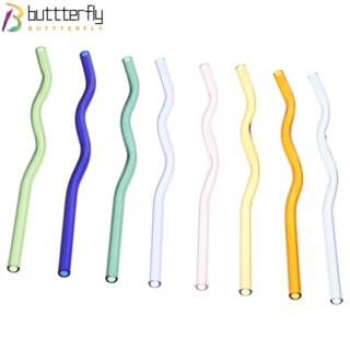 Buttterfly หลอดแก้ว แบบหยัก พร้อมแปรงทําความสะอาด โปร่งแสง 8x200 มม. 8 ชิ้น