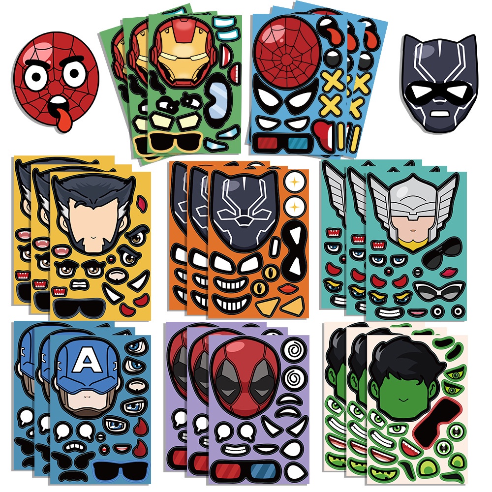 สติกเกอร์ ลายการ์ตูนมาร์เวล ไอรอนแมน กัปตันอเมริกา สําหรับติดตกแต่งหมวกกันน็อค จักรยาน 8 ชิ้น