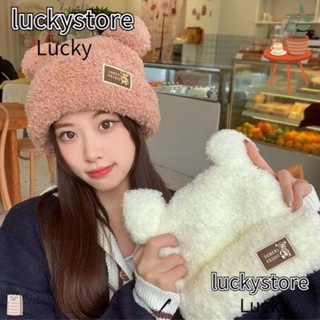 Lucky หมวกบีนนี่ ผ้ากํามะหยี่ขนนิ่ม แต่งหูหมีน่ารัก ให้ความอบอุ่น สําหรับขับขี่ เล่นสกี