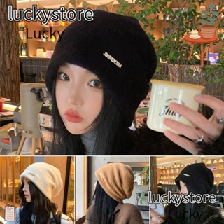 Lucky หมวกบักเก็ตลําลอง ผ้ากํามะหยี่ขนนิ่ม ป้องกันหู ให้ความอบอุ่น สีพื้น แฟชั่นฤดูหนาว สําหรับผู้หญิง