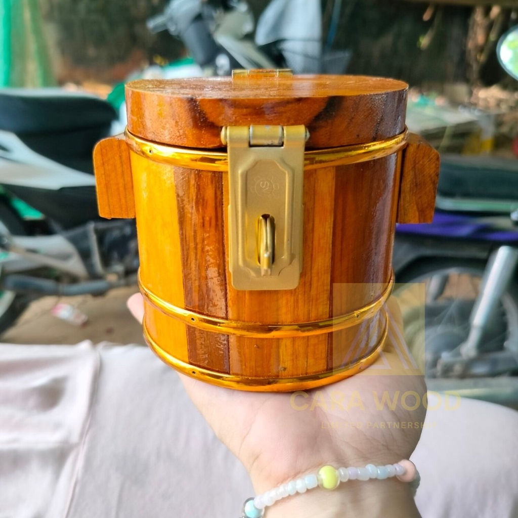 ✅ส่งฟรี  CR.W ถังออมสินกระปุกออมสิน ถังไม้ทรงกลม ไม้สักทอง ( ขนาด 4*4 นิ้ว )