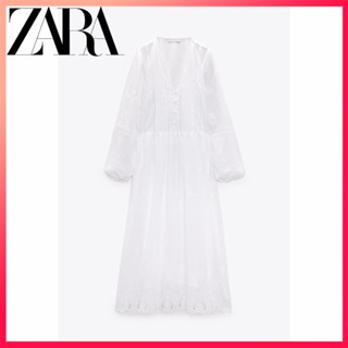 Zara ใหม่ ชุดเดรส ผ้าฝ้าย ปักลาย ทรงหลวม สําหรับผู้หญิง