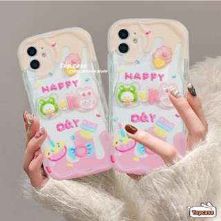 เคสโทรศัพท์มือถือนิ่ม ขอบโค้ง ลายการ์ตูนคลื่น Happy Day 3D สําหรับ iPhone 14 13 12 11 Pro Max X Xr Xs 8 7 6 Plus SE 2020