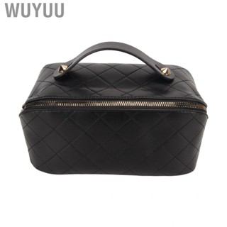 Wuyuu Travel Makeup Bag Zipper Design PU Leather Durable  Portable Black Large  for