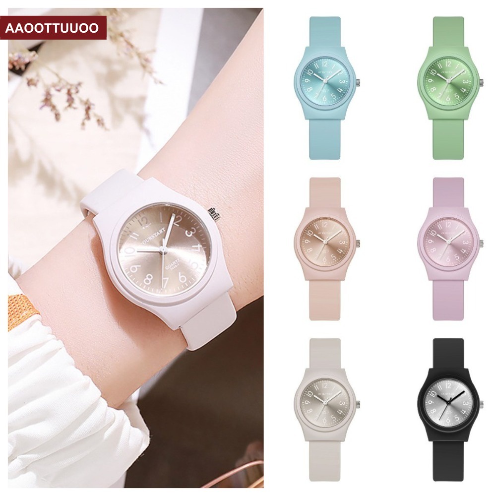 นาฬิกาข้อมือควอตซ์ คุณภาพสูง สีแคนดี้ แฟชั่นเรียบง่าย สําหรับนักเรียนผู้หญิง