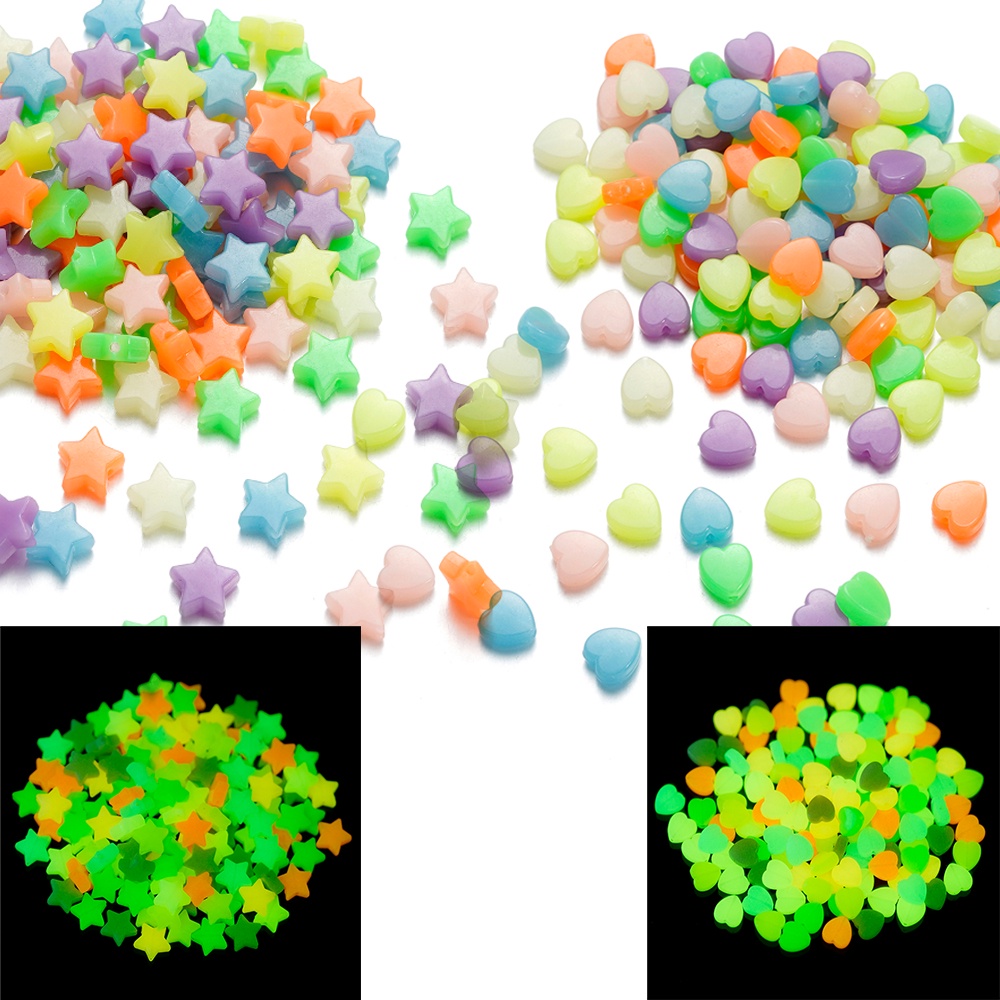 St.kunkka ลูกปัดอะคริลิค รูปหัวใจเรืองแสง หลากสี สําหรับทําสร้อยข้อมือ สร้อยคอ 50 ชิ้น