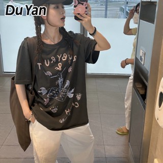 Du YAN เสื้อยืด แขนสั้น พิมพ์ลาย สําหรับผู้หญิง