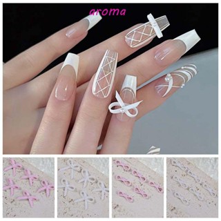 Aroma โบว์ริบบิ้น สีชมพู สีขาว สําหรับตกแต่งเล็บ DIY 5 ชิ้น ต่อชุด