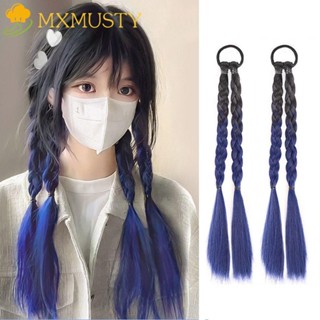 Mxmusty วิกผมหางม้าถักเปีย แบบยืดหยุ่น สีดํา แฟชั่นสําหรับผู้หญิง