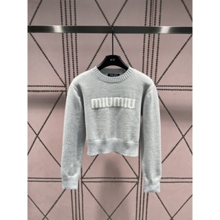 4cuk MIU MIU 23 autumn and winter New lazy loose pullover sweater letter printing l decorative round neck long sleeve sweater