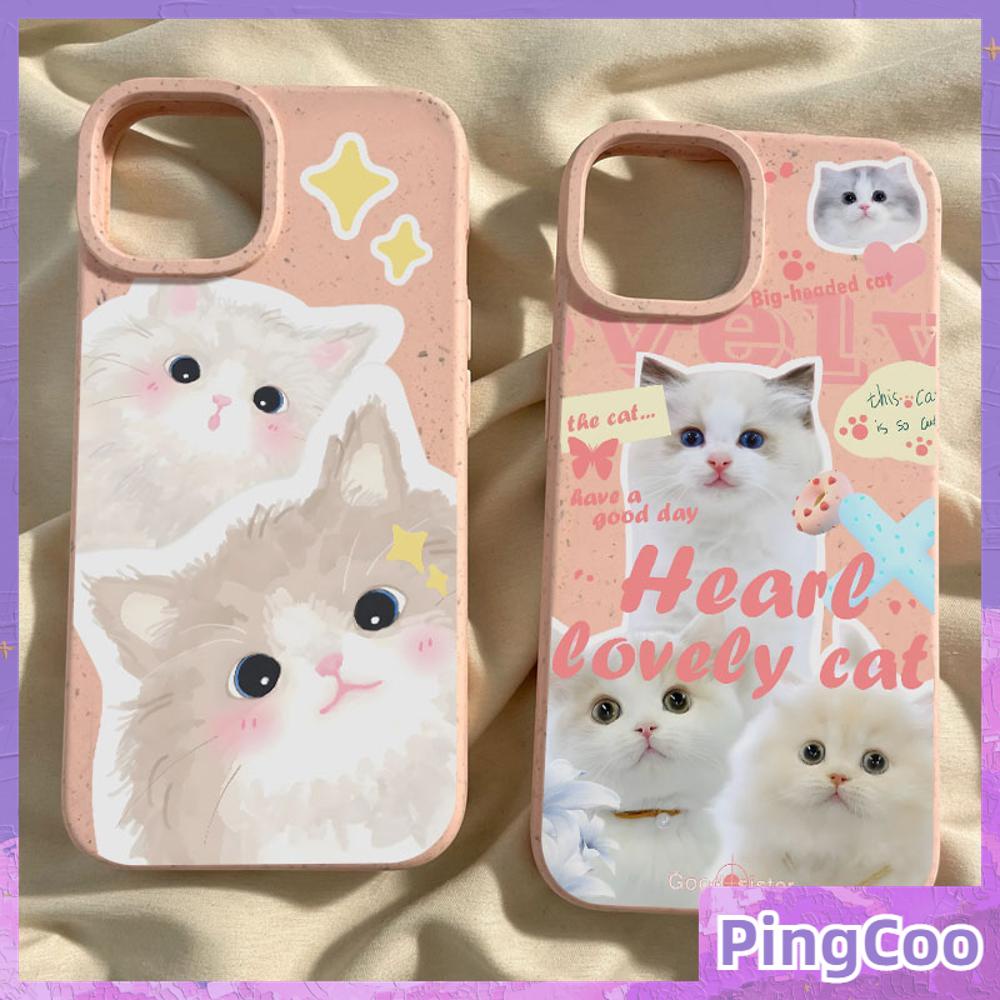 Pingcoo - ใช้งานร่วมกับเคสโทรศัพท์ iPhone 11 เป็นมิตรกับสิ่งแวดล้อมย่อยสลายได้สีชมพูนุ่มกันกระแทกน่ารัก Healing ลูกแมวเข้ากันได้กับ iPhone 14 13 12 PRO MAX XS XR 78 PLUS