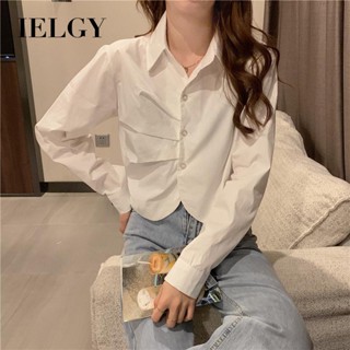 Ielgy มาใหม่ เสื้อเชิ้ตแฟชั่น เข้ารูป สีขาว เข้ากับทุกการแต่งกาย สําหรับสตรี