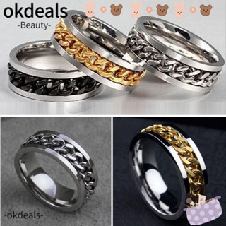 Okdeals แหวนสแตนเลสไทเทเนียม สีเงิน / ดํา / ทอง สําหรับผู้ชาย งานแต่งงาน