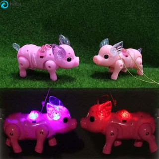 Isita ของเล่นฟิกเกอร์ หุ่นยนต์เพลง Walking Pig ใช้แบตเตอรี่ สีชมพู สําหรับเด็ก