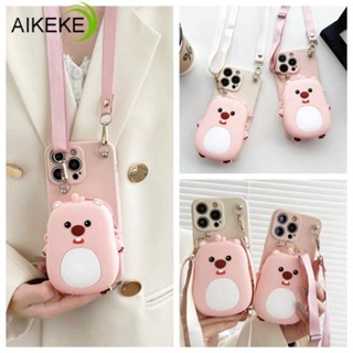 เคสโทรศัพท์มือถือ ลายการ์ตูนน่ารัก พร้อมสายคล้อง และช่องใส่บัตร เหรียญ สําหรับ OPPO Find X5 Pro X3 X2 Pro X2 Lite A16 A16S A16K A16E A15 A15S A37 A73 4G 2020 Neo 9 F1 Plus R17 R15