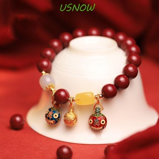 Usnow สร้อยข้อมือลูกปัด รูปสัตว์ประหลาด สีทอง น่ารัก ปรับได้ เครื่องประดับ สไตล์จีนโบราณ ของขวัญ