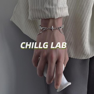 CHILLG LAB สร้อยข้อมือเหล็กไทเทเนียมสำหรับผู้ชาย Cross Star Shine แฟชั่นบุคลิกภาพแนวโน้มวินเทจเฉพาะกลุ่มความรู้สึกลมเย็นสำหรับคู่รัก