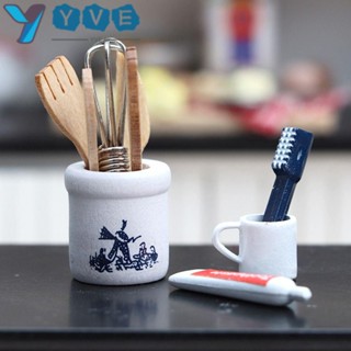Yve แปรงสีฟันไม้จิ๋ว DIY สําหรับตกแต่งบ้านตุ๊กตา