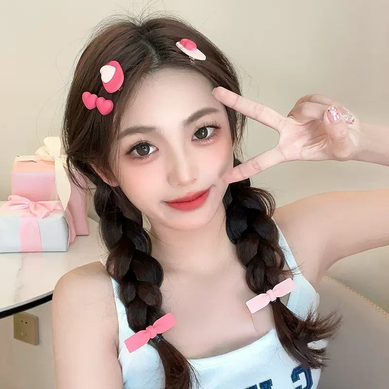 Y2k กิ๊บติดผม รูปหัวใจ สีชมพู / กิ๊บปากเป็ด หน้าม้า ด้านข้าง หวาน / ปิ่นปักผม ทรงหยดน้ํา พีช น่ารัก เครื่องประดับผม