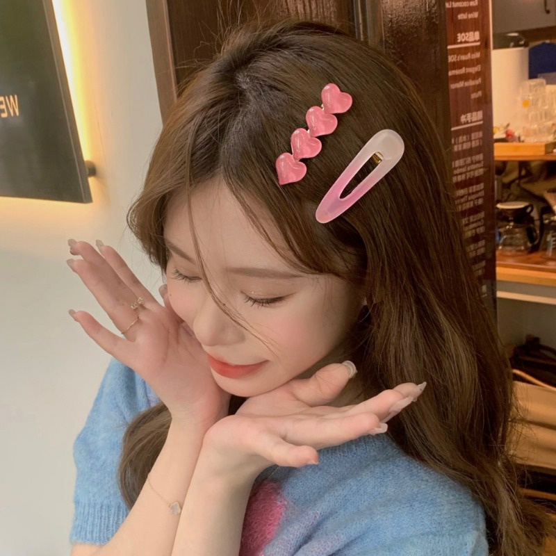 Y2k กิ๊บติดผม รูปหัวใจ สีชมพู / กิ๊บปากเป็ด หน้าม้า ด้านข้าง หวาน / ปิ่นปักผม ทรงหยดน้ํา พีช น่ารัก เครื่องประดับผม