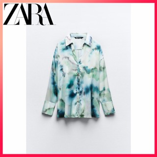 Zara ใหม่ เสื้อเชิ้ต ทรงหลวม พิมพ์ลายมัดย้อม สําหรับผู้หญิง