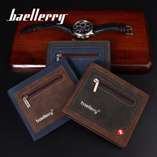 Baellerry กระเป๋าสตางค์ ใบสั้น มีซิป สีตัดกัน ใส่เหรียญได้หลายช่อง ใส่บัตรได้ สไตล์นักธุรกิจ สําหรับผู้ชาย