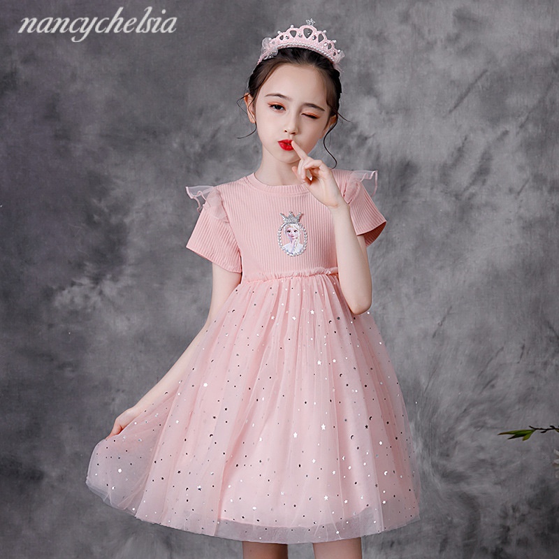 เด ็ กผู ้ หญิงเจ ้ าหญิงเอลซาชุดฤดูร ้ อน 2023 ใหม ่ แช ่ แข ็ งเด ็ กผ ้ าฝ ้ าย Glitter Graduation Dress